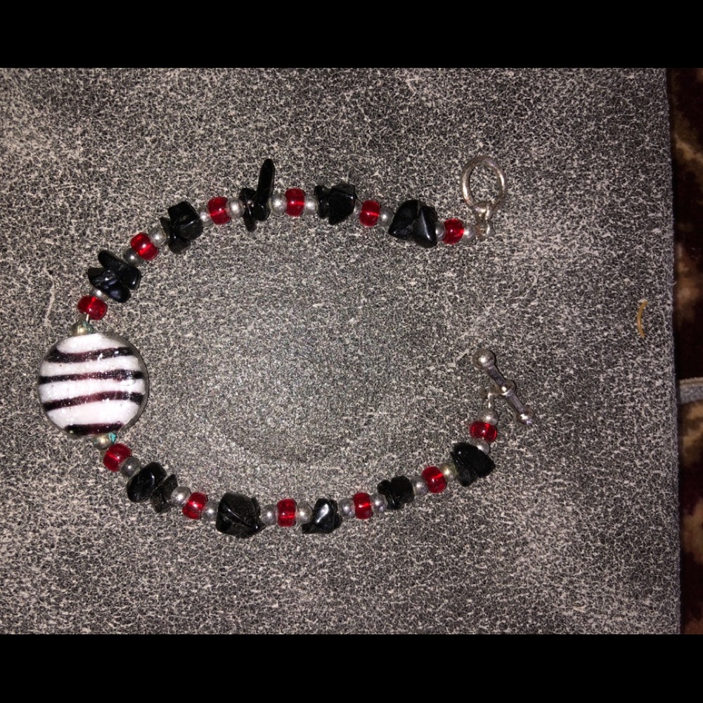Silver,‎ red, black bracelet